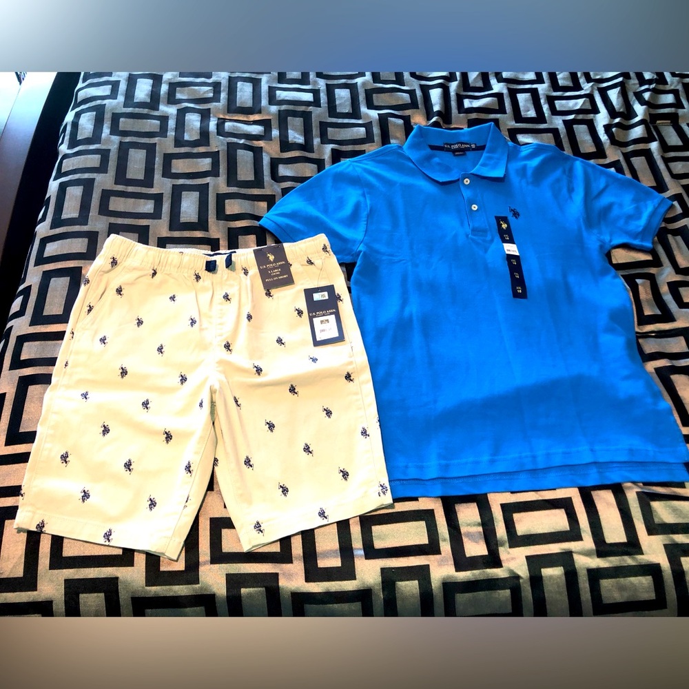 NWT U.S. POLO ASSN. Blue Polo Shirt & Khaki Shorts Bundle